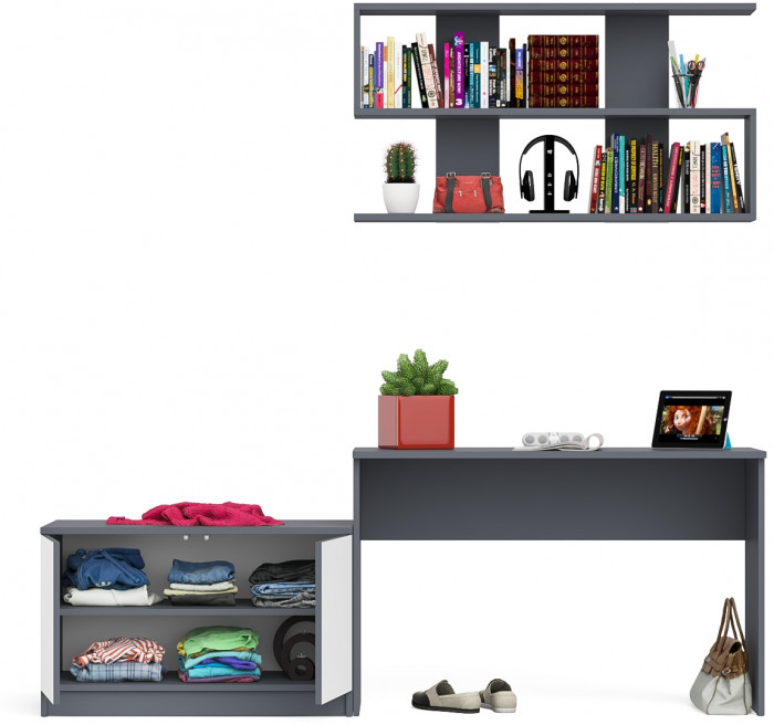 Мори Стол письменный МСП1200.1 + Тумба МА900.1 + Полка 1200, цвет графит/белый, ШхГхВ 210,8х50,4х209,6 см., универсальная сборка