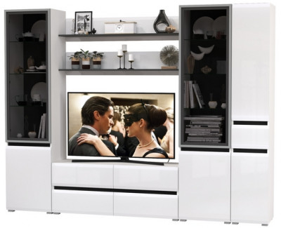 Сидней Комплектация № 062, корпус: белый/чёрный/фасады: МДФ белый глянец