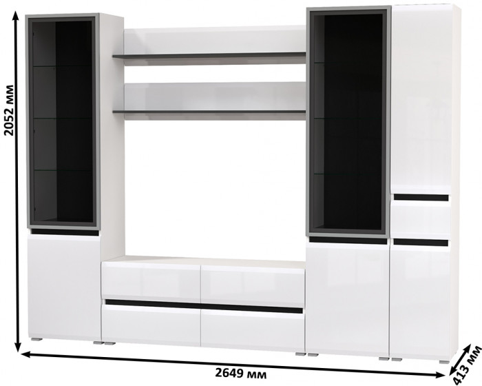 Сидней Комплектация № 062, корпус: белый/чёрный/фасады: МДФ белый глянец