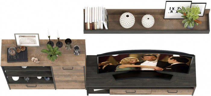 Трувор 13.70 Тумба под ТВ + 13.307.01 Комод + 15.60 Полка, дуб гранж песочный/интра