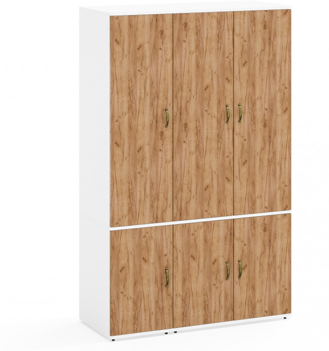 Лидер-8 Модуль Пенал МД 23Б + Шкаф МД 19Б, белый шагрень/крафт золото