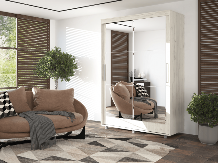 Шкаф-купе Комфорт 12 Прайм с прямыми зеркалами 1500 (Дуб Крафт белый)