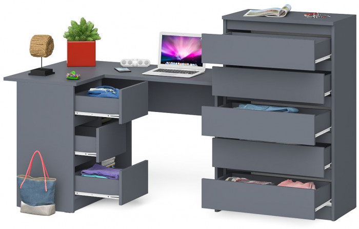 Мори компьютерный стол МС-16 левый + Комод МК700.5, графит