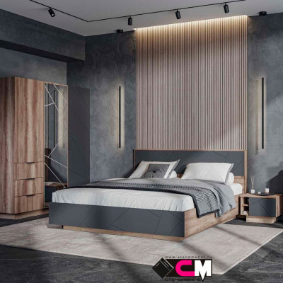 Даллас КР 01 Кровать 1,6х2,0 (1,670х0,986х2,090) дуб каньон/МДФ софт графит