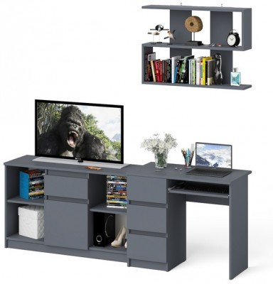 Мори компьютерный стол МС-6 левый + Тумба МТВ1204.1 + Полка 900, графит