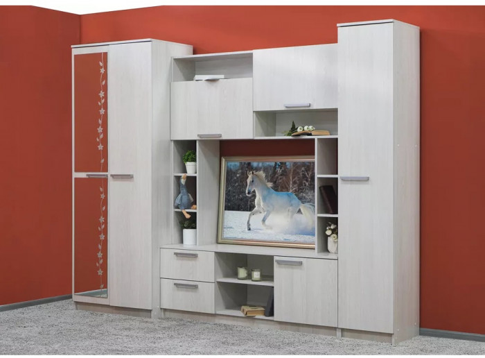 Стенка в гостиную Флора, ясень белый