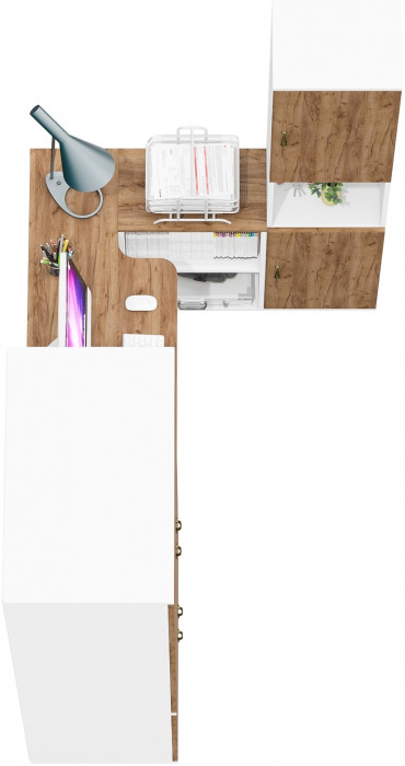 Лидер-8 Шкаф МД 19Б + Стол + Пенал, цвет белый шагрень/крафт золото, ШхГхВ 285х50/37,5х75/190 или 195х120х75/190 см., НЕ универсальная сборка