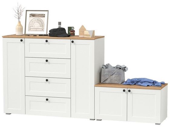 Остин 16.221 Комод + 13.257 Тумба, цвет белый шагрень/дуб крафт золотой, ШхГхВ 200х41,9х99,3 см., универсальная сборка