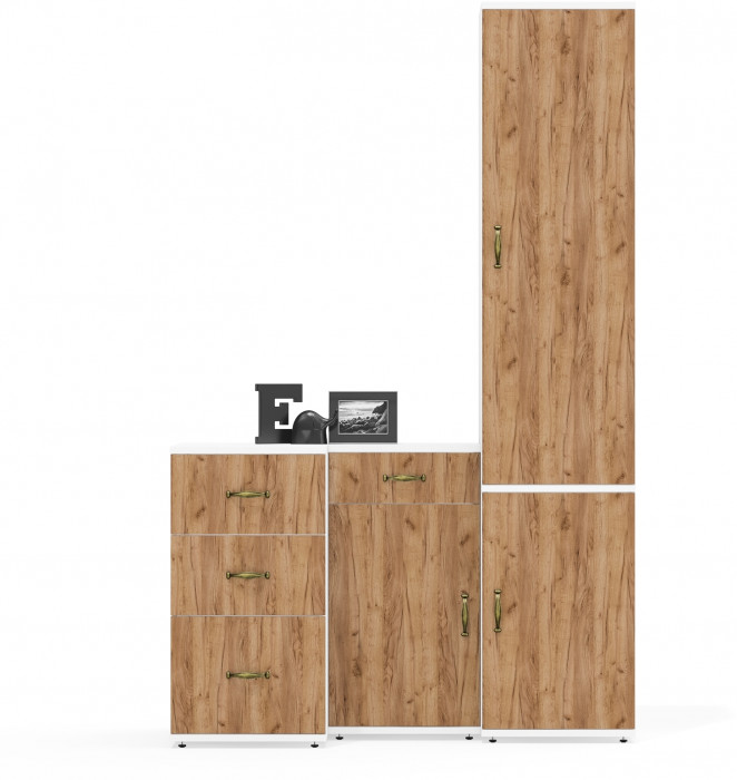 Лидер-8 Пенал МД 22Б + Тумба МД 3.15 + Тумба МД 3.16, белый шагрень/крафт золото