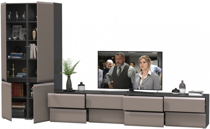 Сидней Комплектация № 128, цвет корпус: антрацит/фасады: МДФ веллюто капучино, ШхГхВ 359,8х41,3х205,2 см., универсальня сборка