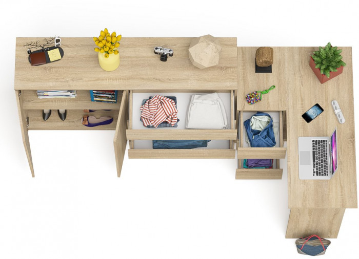 Мори Стол компьютерный МС-16 левый + Комод МК1600.1, цвет дуб сонома, ШхГхВ 284,8х84,9х94 см., выдвижные ящики слева, НЕ универсальная сборка