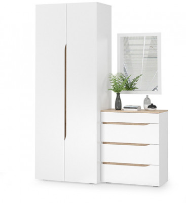 Муссон 13.198 Шкаф двухстворчатый + 13.97 Комод + Зеркало СВК, белый/дуб эндгрейн элегантный