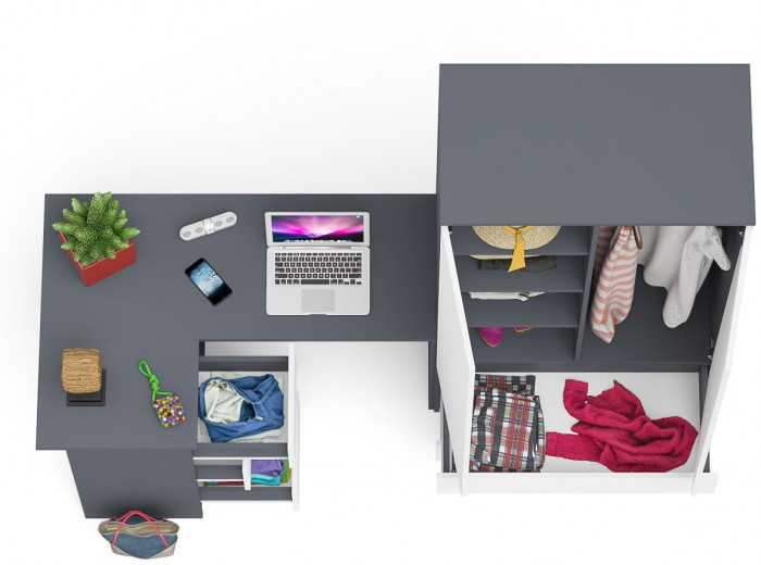 Мори компьютерный стол МС-16 левый + Шкаф МШ900.1, графит/белый