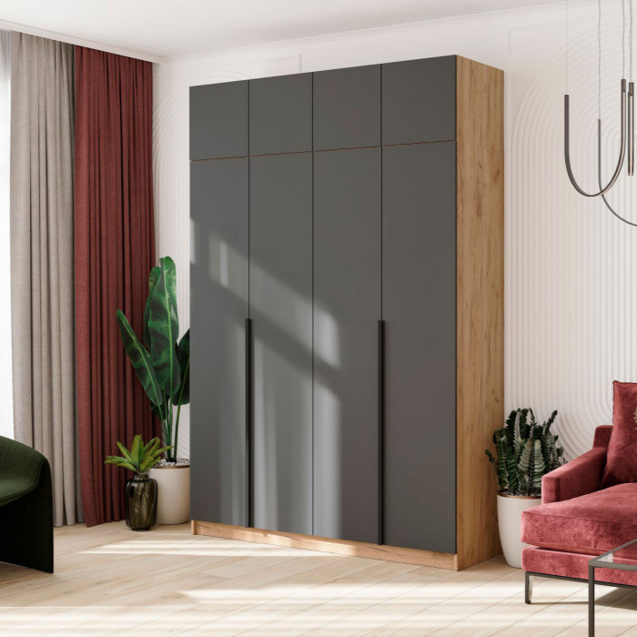 Лион ШК-03 Шкаф 4-х створчатый (1600х2000х550) Дуб крафт/Графит серый
