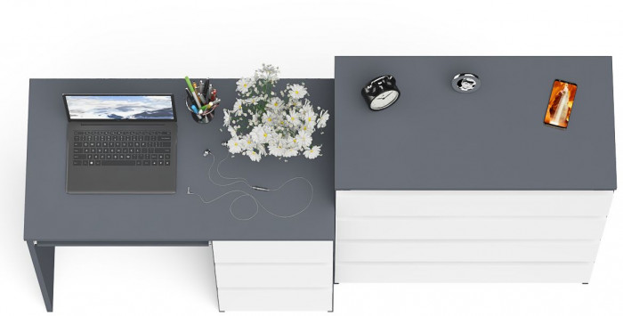 Мори компьютерный стол МС-6 правый + Комод МК800.4, графит/белый