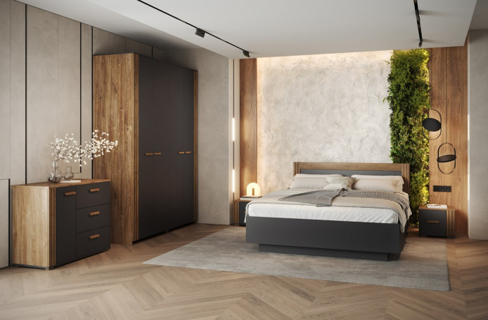 Тумба прикроватная (левое исп.) "Каен" - Дуб стирлинг/Антрацит