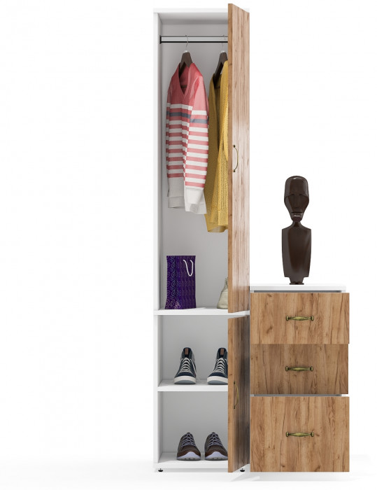 Лидер-8 Пенал МД 23Б + Тумба МД 3.16, цвет белый шагрень/крафт золото, ШхГхВ 80х50х190 см., универсальная сборка