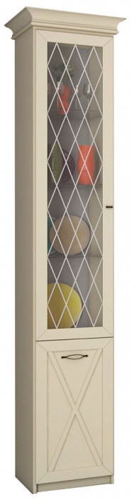 Бэль Шкаф однодверный со стеклом + Карнизы 402/424 Слоновая кость