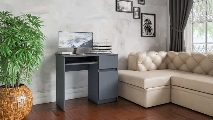 Мори Стол компьютерный МС-1 правый, цвет графит, ШхГхВ 90х50х76,6 см., выдвижной ящик справа, НЕ универсальная сборка