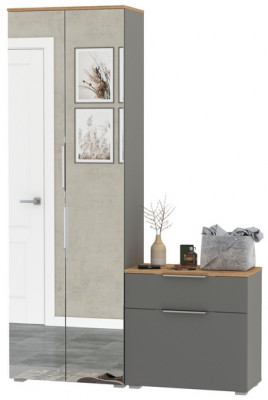 Октава Прихожая 09, цвет серый графит/дуб крафт золотой/фасады МДФ серый графит, ШхГхВ 129,3х35,4х197,6 см., универсальная сборка