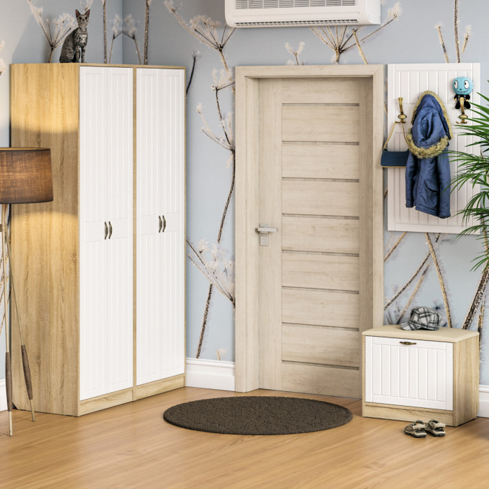 Прихожая П-6 Шкаф + Шкаф, цвет дуб сонома/фасады МДФ белое дерево фрезеровка прованс, ШхГхВ 120х50х210 см.