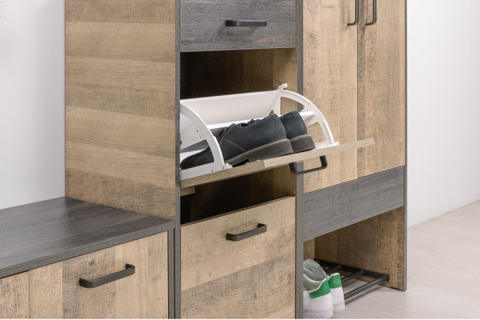 Трувор 13.241.06 Тумба для обуви, цвет дуб гранж песочный/интра, ШхГхВ 50х37х106,9 см.