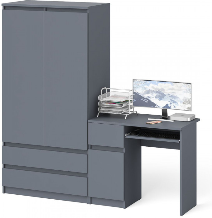 Мори компьютерный стол МС-1 левый + Шкаф МШ900.1, графит