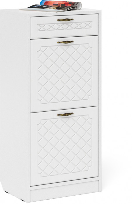 Прихожая П-6 Компоновка № 23, цвет белая шагрень/фасады МДФ белое дерево фрезеровка ромб, ШхГхВ 80х35х210 см., универсальная сборка