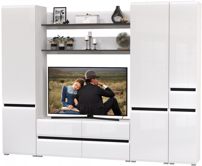 Сидней Комплектация № 063, корпус: белый/чёрный/фасады: МДФ белый глянец