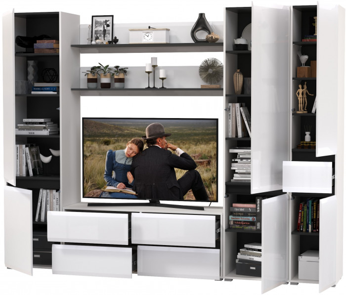 Сидней Комплектация № 063, корпус: белый/чёрный/фасады: МДФ белый глянец