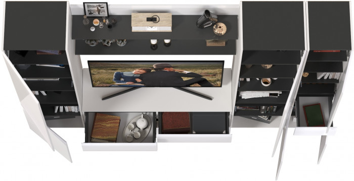 Сидней Комплектация № 063, корпус: белый/чёрный/фасады: МДФ белый глянец