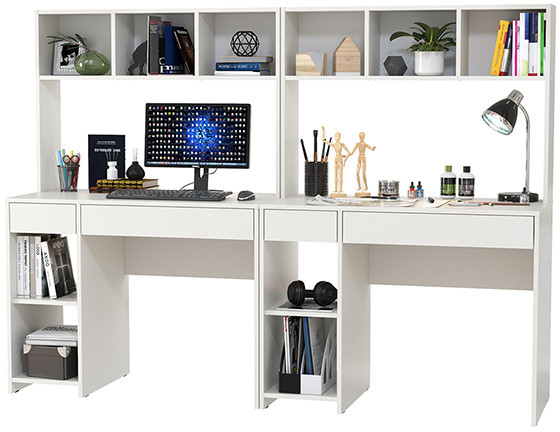 компьютерный стол Комфорт 12.77F + компьютерный стол Комфорт 12.77F, белый шагрень