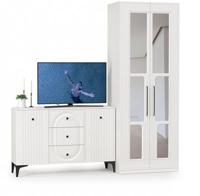 Валенсия Спальня 13.309 Комод + 13.329 Шкаф для одежды, ЛДСП белый шагрень/МДФ белый шагрень