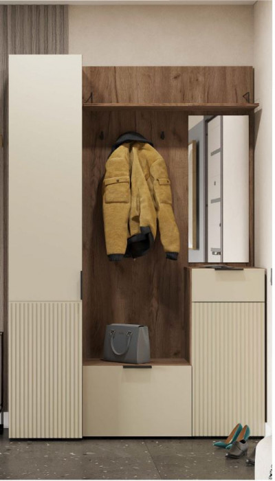 СОНАТА ПР 01 Прихожая (1000х2100х400) Фасад МДФ МОНО КЕРАМИКА/Корпус ДУБ КРАФТ ТАБАЧНЫЙ