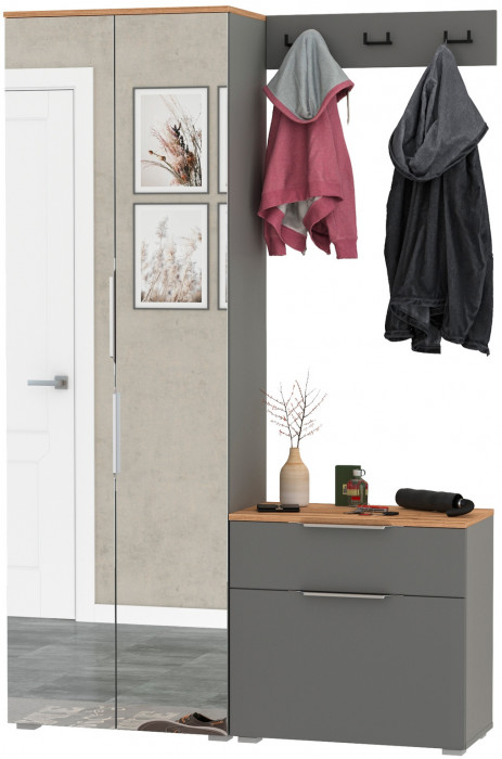 Октава Прихожая 11, серый графит/дуб крафт золотой/фасады МДФ серый графит