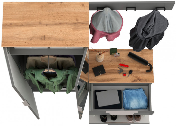 Октава Прихожая 11, серый графит/дуб крафт золотой/фасады МДФ серый графит