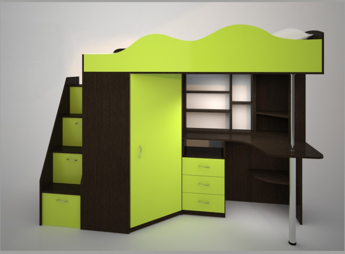 Кровать-чердак Пионер 1 (Белое дерево/Оранжевый)