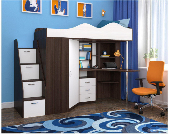 Кровать-чердак Пионер 1 (Белое дерево/Оранжевый)