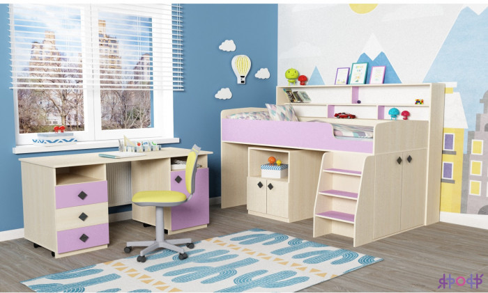 Кровать-чердак Малыш 5 (Дуб молочный/Дуб молочный)