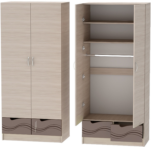 Детская комната Бриз МДФ, набор 5, Ясень светлый/Шоколад (Волна)