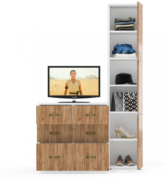 Лидер-8 Пенал МД 22Б + Тумба МД 3.16 + Тумба МД 3.16, белый шагрень/крафт золото