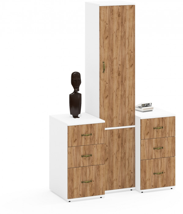 Лидер-8 Пенал МД 22Б + Тумба МД 3.16 + Тумба МД 3.16, белый шагрень/крафт золото