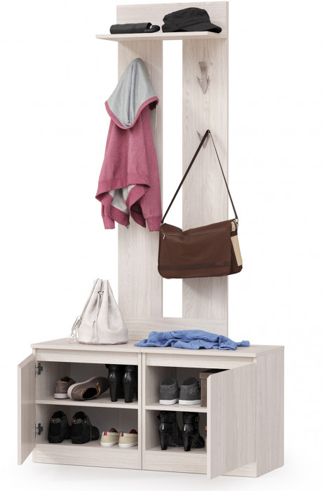 КР100 Ника прихожая 13.248 Тумба + 13.248 Тумба + 15.08 Вешалка, цвет ясень анкор светлый, ШхГхВ 107,6х38,1х207,9 см., универсальная сборка