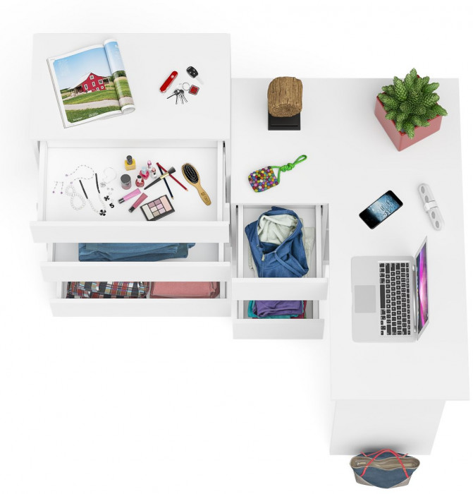 Мори Стол компьютерный МС-16 левый + Комод МК700.5, цвет белый, ШхГхВ 194,8х84,9х114 см., выдвижные ящики слева, НЕ универсальная сборка