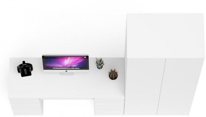 Мори Стол компьютерный МС-2 + Шкаф МШ800.1, цвет белый, ШхГхВ 215,8х50,4х209,6 см., универсальная сборка