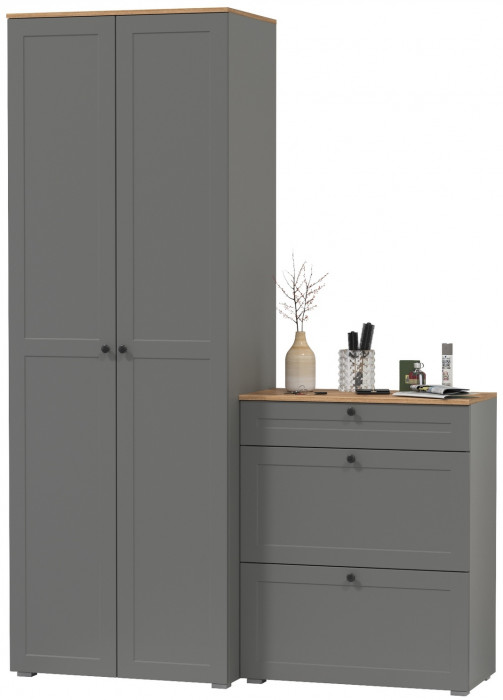 Остин Прихожая 05, серый графит/дуб крафт золотой