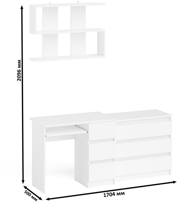 Мори Стол компьютерный МС-6 правый + Комод МК800.1 + Полка 900, цвет белый, ШхГхВ 170,4х50х209,6 см., НЕ универсальная сборка