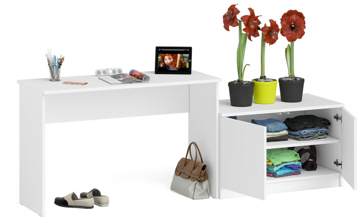Мори Стол письменный МСП1200.1 + Тумба МА900.1, цвет белый, ШхГхВ 210,8х50,4х76,6 см., универсальная сборка