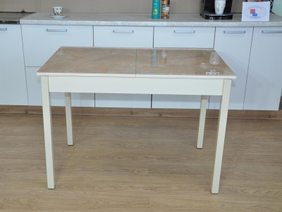 Альфа фотопечать стол обеденный раздвижной / мрамор бежевый/дуб молочный/бежевый