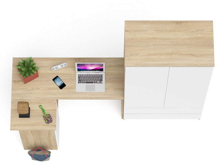 Мори компьютерный стол МС-16 левый + Шкаф МШ900.1, дуб сонома/белый